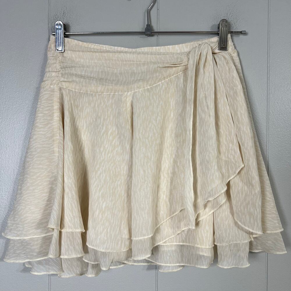 Aerie Chiffon Wrap Mini Skirt Women XS Cream Ruffle Tie Waist Fairycore